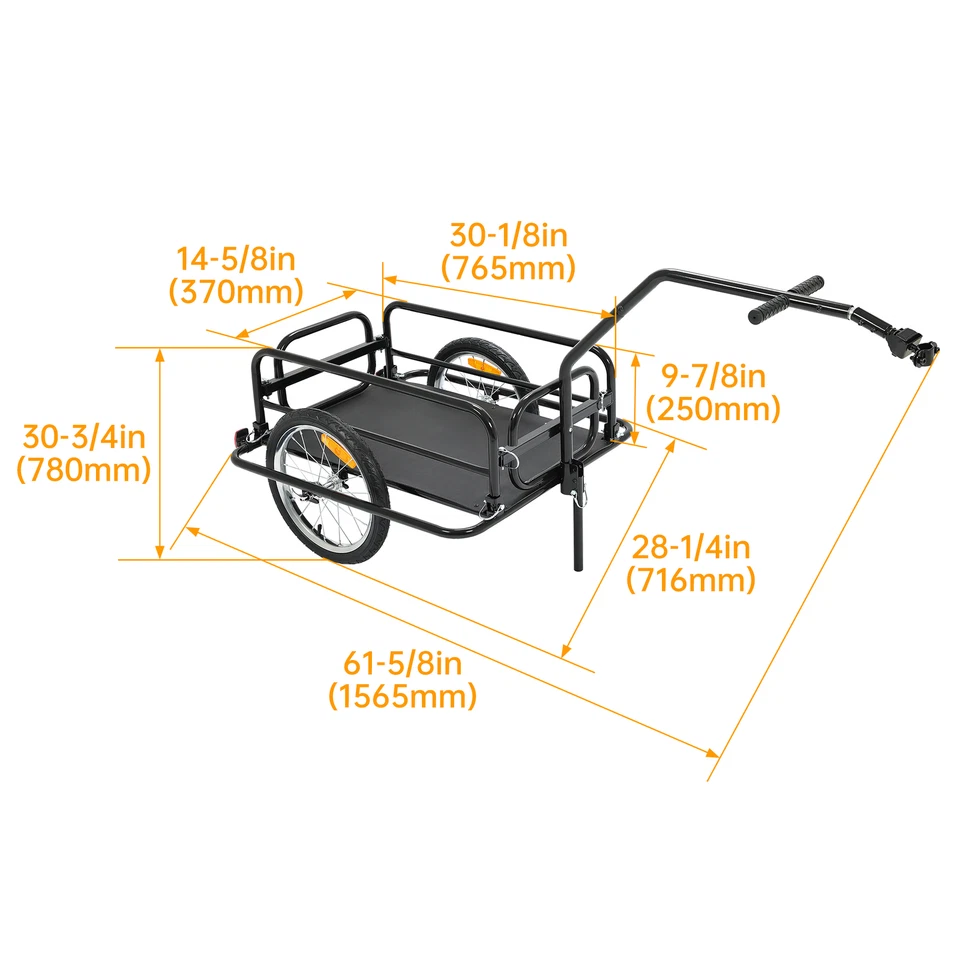 Universal Black Steel Bicycle Frame Foldable Bicycle Cargo Trailer w/Hitch - Image 2 of 4