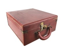 Brown Leather Hardshell Artist Tool Case Train Vanity Storage Box 13 x 12 x 5.5"