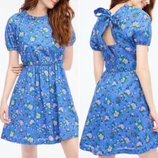 J.Crew Floral Peasant Blue Round Neckline Fit &Flare Dress Size 6