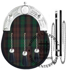 Brown Watch Tartan Kilt Sporran - 100 Genuine Leather Sporran Bag Chain strap