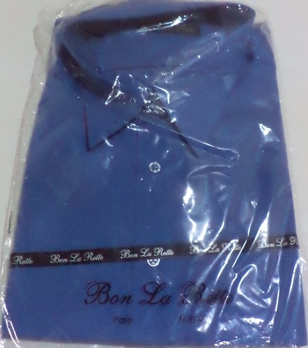 Bon La Rette Fitted  Wrinkle Free Blend Dress Shirt Size 18: 36-37 Color Blue