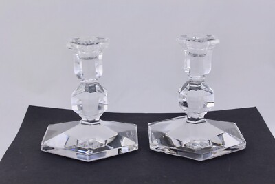 SET OF 2 CRYSTAL VAL SAINT LAMBERT GARDENIA LIGHT CANDLESTICK - MINT