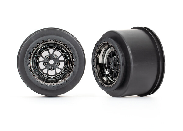 Traxxas 9473X Black Chrome Weld Wheels rear drag slash