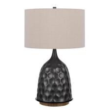 29 Gray Metal Table Lamp With Brown Drum Shade