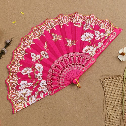 Folding Hand Held Fan Spanish Dance Art Leaf Curved Flower Party Wedding Fans 8 - Picture 23 of 30