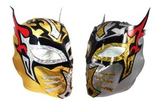 2 pack SIN CARA Adult Lucha Libre Wrestling Mask Combo Party Pack - Gold/Silver