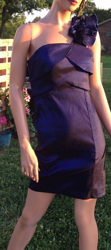 Vtg Y2K Dk Purple Ruffled One Shoulder Stretch Mini Formal Occasion Dress~Jrs 7 - Picture 2 of 10