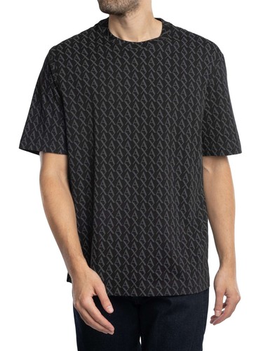 Armani Exchange de los hombres Camiseta con estampado de logotipo, Negro