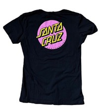 Santa Cruz Skateboards Iconic Black T- Shirt Pink/Yellow. Women’s Medium