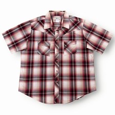 Vintage Wrangler Shadow Plaid Western Rockabilly Pearl Snap Shirt Men s Size 2XL