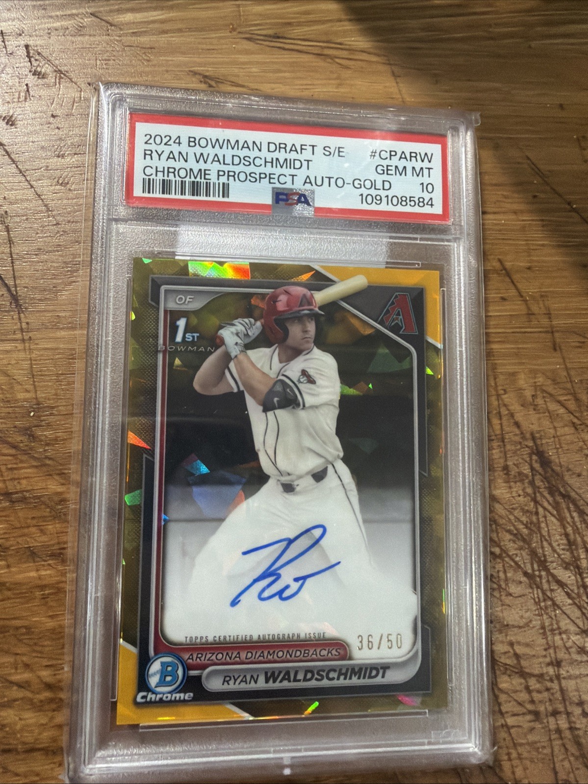 2024 Bowman Chrome Sapphire Ryan Waldschmidt Gold Refractor Auto #36/50 PSA 10