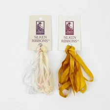 Lot of 2 Silk Ribbons 4 mm/4 Yards The Thread Gatherer - Gold & Spring Rainbow 