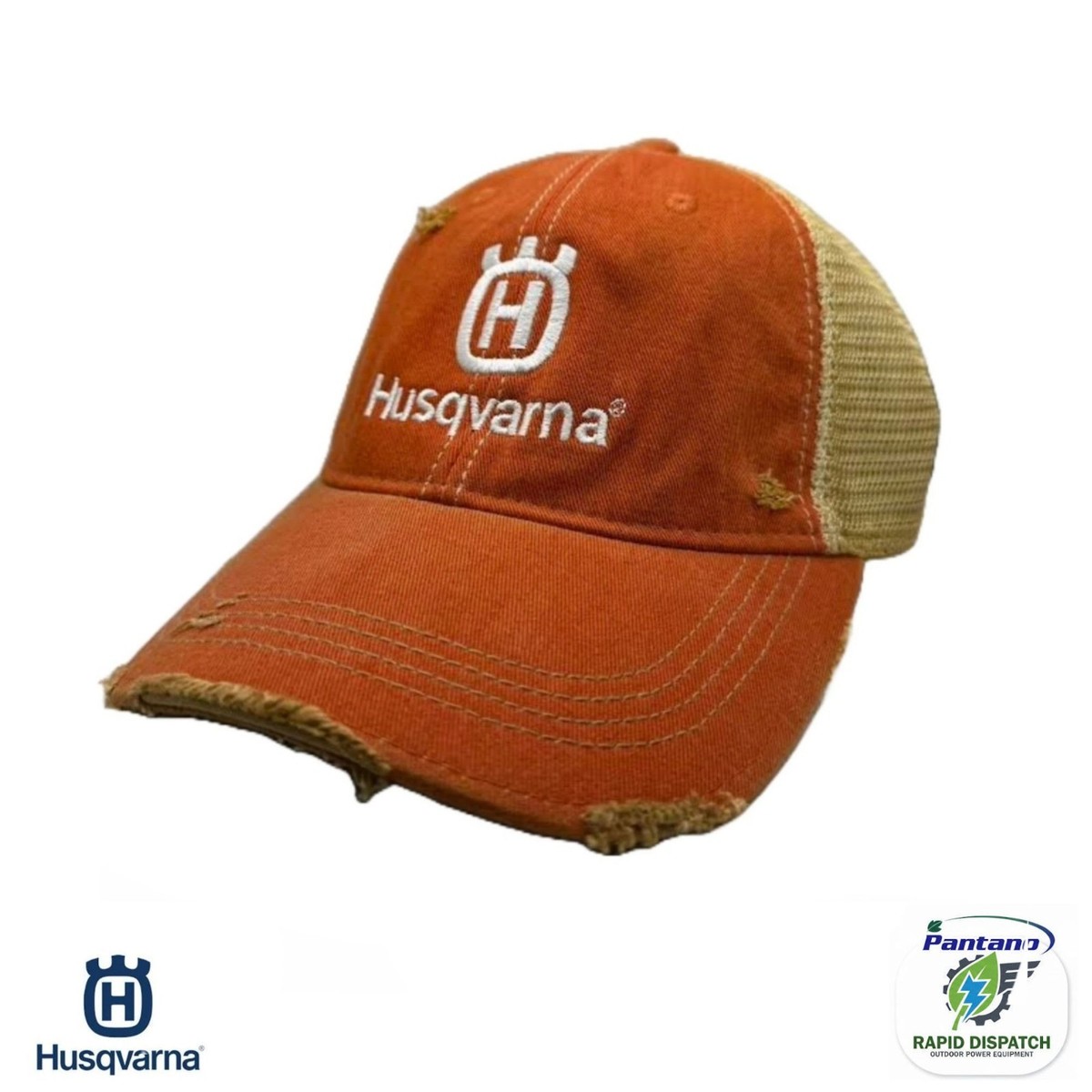 Husqvarna Trucker Hat Distressed Orange Cap White Logo Snapback