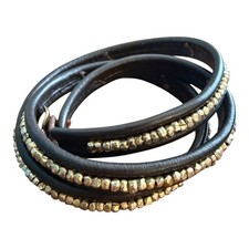 Wrap Bracelet Brown Leather Gold Beads 20  Boho Hippie Bohemian