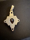 925 Sterling Silver Brown Pear Stone Pendant, Bezel Set Cross Shape — photo 2