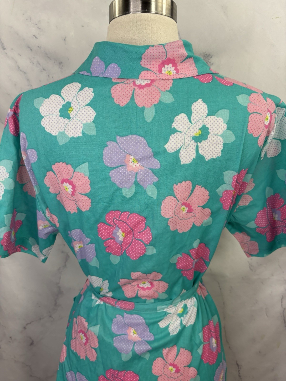 Vtg 70s MOD House Dress Floral Zip Front Belted Pockets Housewife Cottagecore L