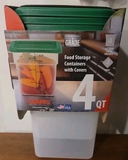 Cambro Square Storage Container Camwear Clear 4 Qt with Green Lid. 3 PacK 