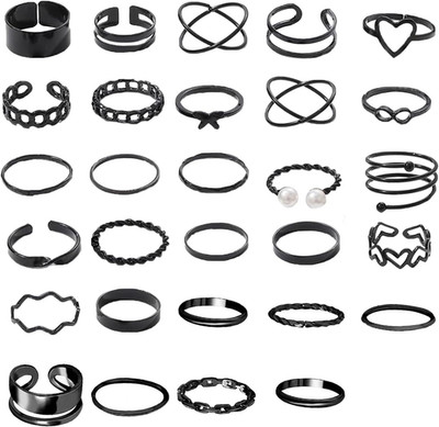 29 Stück Vintage Silber Punk Ringe Set Schwarz Für Männer Frauen Offene Knuckle 