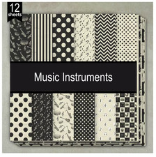 Music Instruments - Craft Paper - 12 Sheets - 6"x6" - 160gsm - Scrapbooking