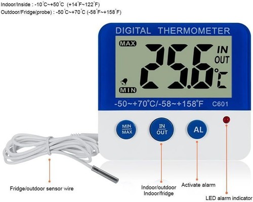 2 Pack Digital Freezer/Fridge Thermometer W/ LED Alarm Indicator Min/Max Memory - Picture 3 of 12