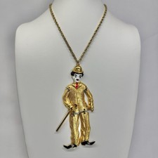 Charlie Chaplin Articulated Figure Enameled Vintage Necklace Jewelry N275