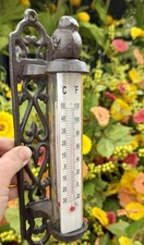 Rustic Cast Iron Thermometer Metal Bird Wall ...