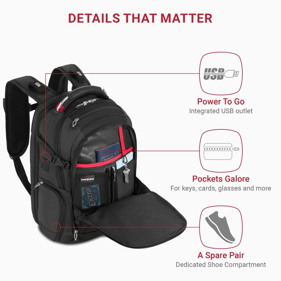 Mochila USB Swissgear 5358 Travel Tech Elite para computadora portátil y tableta de 16 pulgadas Foto 3 de 4