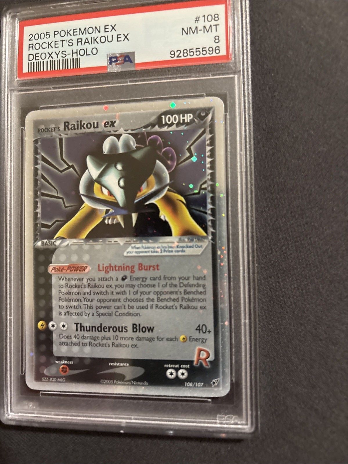 2005 Pokémon EX Deoxys-Rocket's Raikou Ex 108/107 Secret Rare Holo- NM-MT PSA 8 view 3