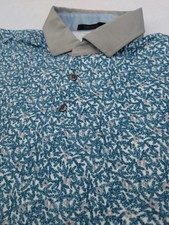 Greyson Golf Polo Performance Shirt Floral Print Blue Gray Size Large