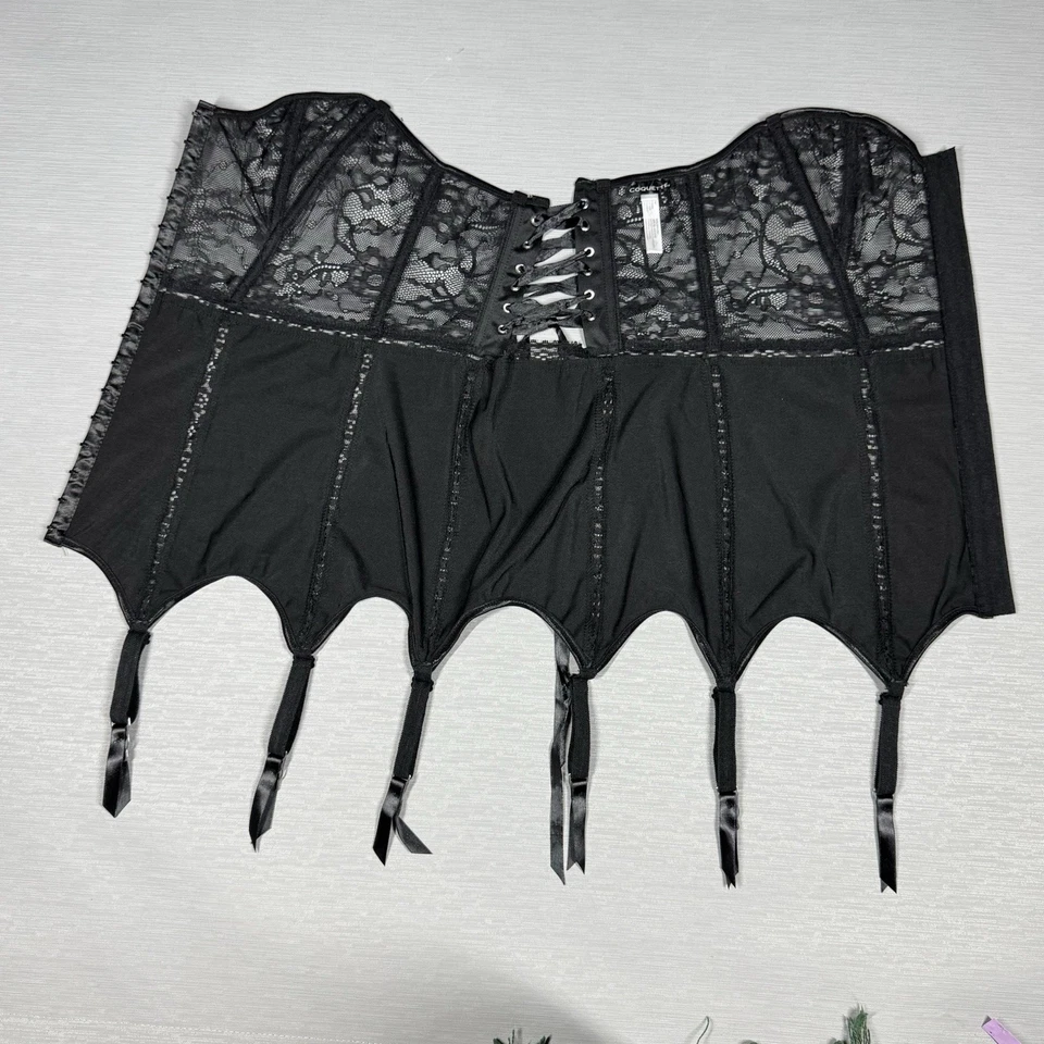 Corsé con cordones Coquette Top para mujer mediano negro lencería de encaje bustier elástico Foto 4 de 4