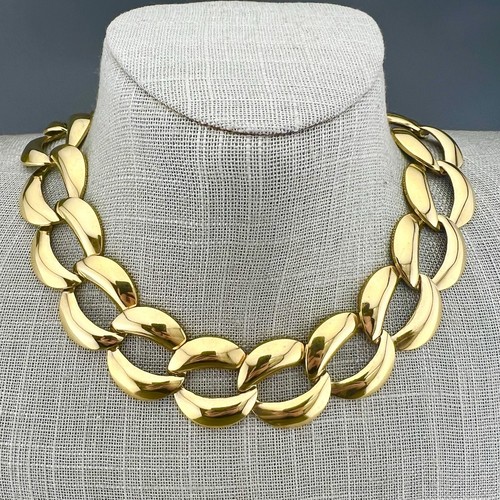 Vintage Chunky Statement Necklace Bold 80s Curb Link Gold Tone 17” - Image 1