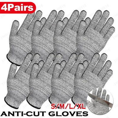 #ad 4 Pairs Level 5 Anti cut Gloves Safety Cut Proof Stab Resistant Kitchen Butcher $14.91