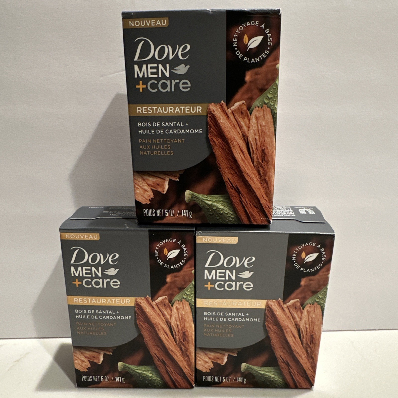 3 Bars DOVE Men + Care Restore SOAP Sandalwood Cardamon Oil Cleansing Bath Bar