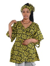 African Wrap Top, Double Layer 3/4 Sleeve  One Size, Cotton,   Ships Today