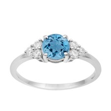 Solitaire Round Swiss Blue Topaz 925 Sterling Silver Trio Side Accents Ring