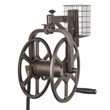 Garden Hose Reel Wall Mount 125ft 5/8 Inch Bronze Steel Storage Tray