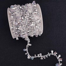 Crystal Bead Garland for Christmas Tree Silver Iridescent Twisted