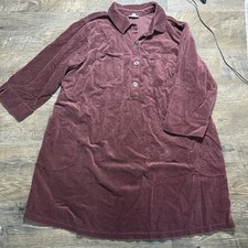 J. Jill Button Front Corduroy 3/4 Sleeve Dress 3X Spiced Wine  Pockets Country
