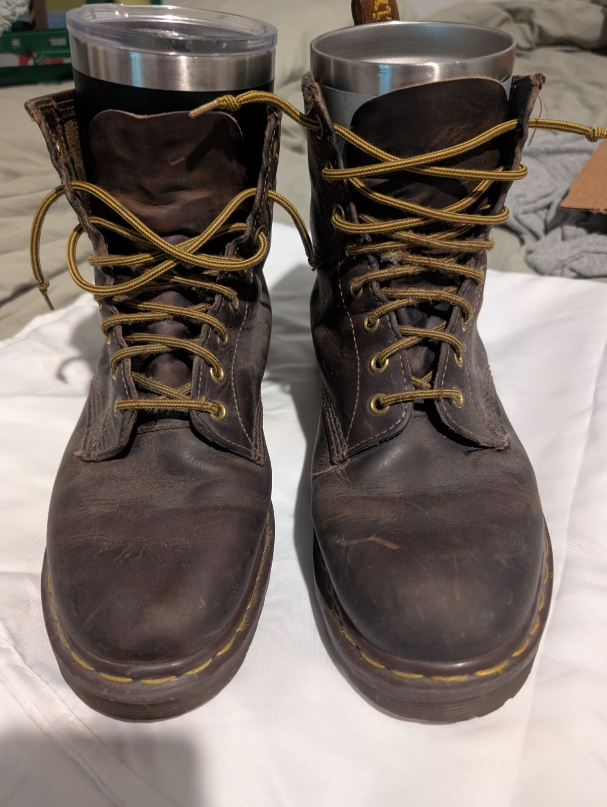 SAOLA Stivali Dr. Martens Air Cushion suola pelle marrone suola rimbalzante Inghilterra taglia 9