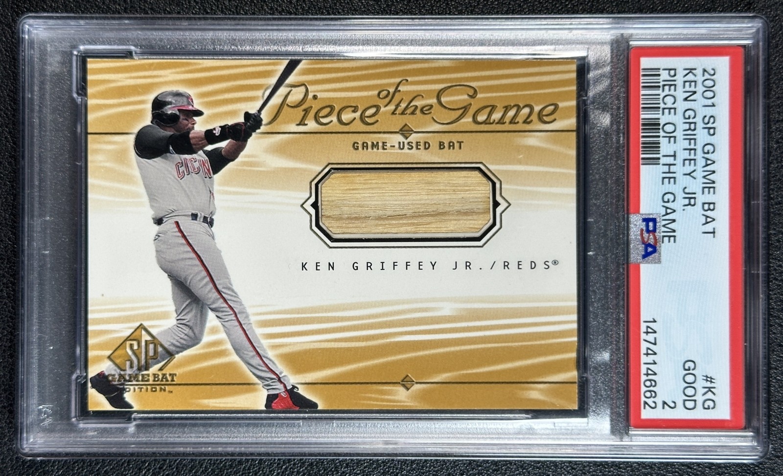 KEN GRIFFEY JR. PSA 2 2001 SP GAME BAT #KG PIECE OF THE GAME GU BAT RELIC 4662