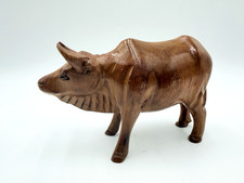 Vintage Hand Carved Wooden Water Buffalo Ox Figurine 6.5"