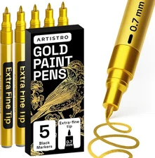 ARTISTRO 5 Gold Paint Pen for Glass Marking, Rock 1 Count (Pack of 5), 