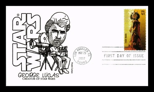 DR JIM STAMPS US COVER STAR WARS FDC GEORGE LUCAS PANDA THERMOGRAPHED CACHET
