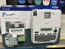 Brother P-Touch Labeler Label Maker PT-2040w with Laminated TZe Tape + Batteries