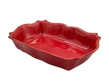 Red Stoneware Scalloped Rectangular 9" x 6" Baking Dish By Grestel Portugal