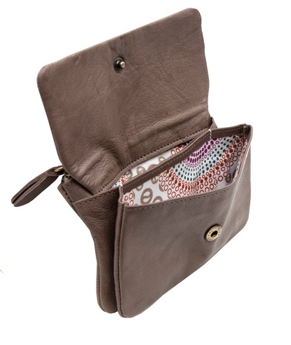 Womens Mushroom Brown Leather Coin Pouch Purse 3 Compartments RFID Blocking - Picture 5 of 7
