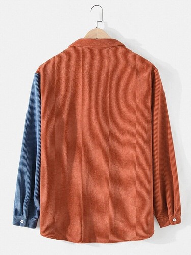 Chaqueta Abrigo Hombre Manga Larga Color Contraste Solapa Moda Pana - Imagen 8 de 25