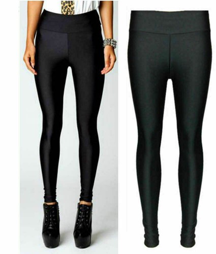 LADIES GIRLS SHINY DISCO LEGGINGS HIGH 