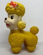Vtg Sun Rubber Company French Poodle Dog Toy Swivel Head Squeaker Rollers Yellow