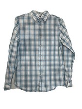 Express Mens S White Blue Plaid Check Shirt SLIM fit Button Down Career